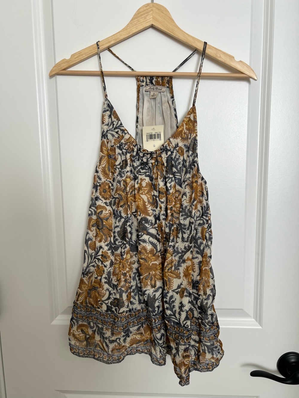 Lucky Brand Mustard & Gray Floral Spaghetti-Strap Tank